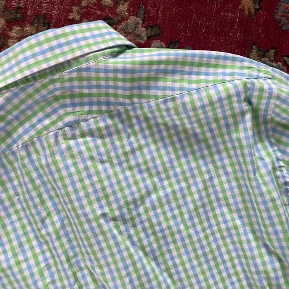 Lilly Pulitzer Green Blue & White Gingham Check Button Down Shirt Men’s L - Picture 5 of 9